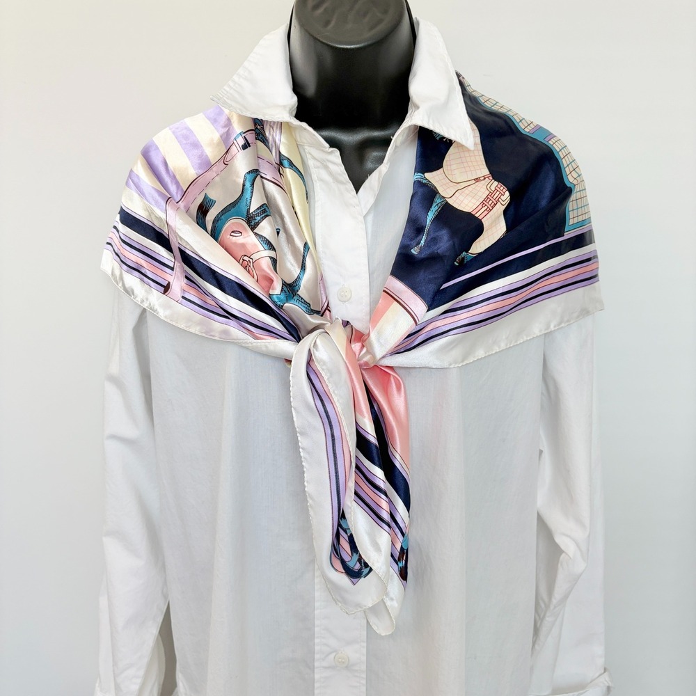 Square Scarf Equestrian Horse Print 35x35 Pink Purple Navy